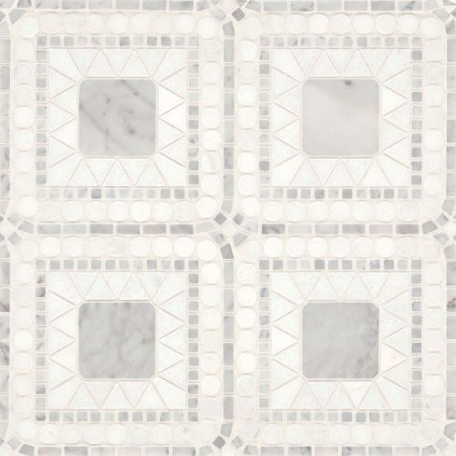 Atrium Honed Marble Blend Mosaic Tile in White Carrara &amp; White Thassos