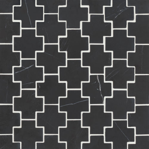 Monet Honed Marble Mosaic 4 Tile in Nero Marquina