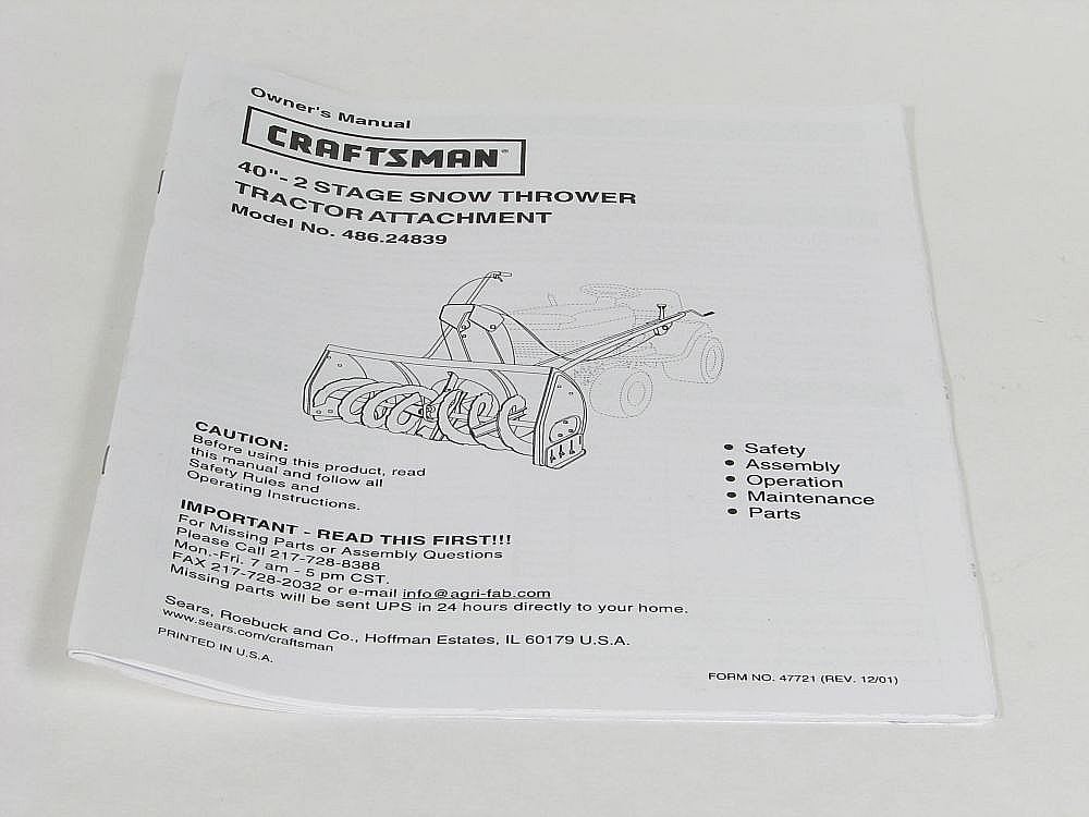 Lawn Tractor Snowblower Attachment Owner&#39;s Manual