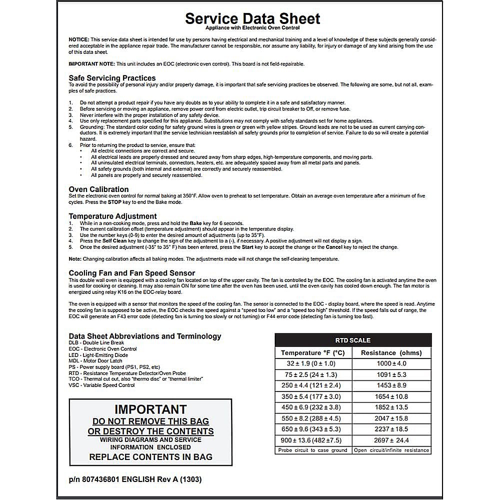 Service Data Sheet