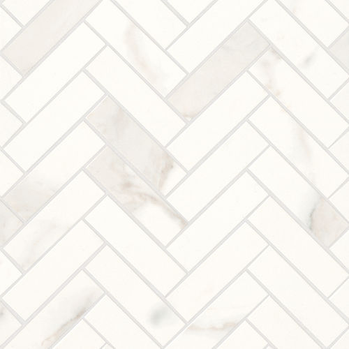 Magnifica 1&quot; x 4&quot; Honed Herringbone Porcelain Mosaic Tile in Calacatta Super White