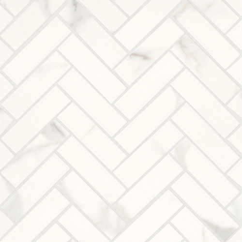 Magnifica 1&quot; x 4&quot; Polished Herringbone Porcelain Mosaic Tile in Calacatta Super White