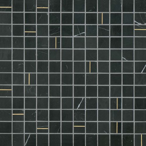 Ferrara 1&quot; x 1&quot; Honed Marble Mosaic Tile with Brass in Nero