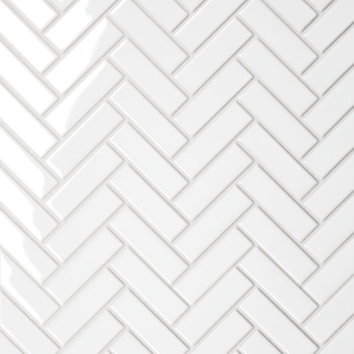 Le Cafe 1&quot; x 3&quot; Herringbone Glossy Porcelain Mosaic Tile in White