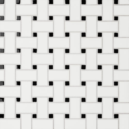 Le Cafe 1&quot; x 2&quot; Basket Weave Porcelain Mosaic Tile in Matte White/Black W/Glossy Dot