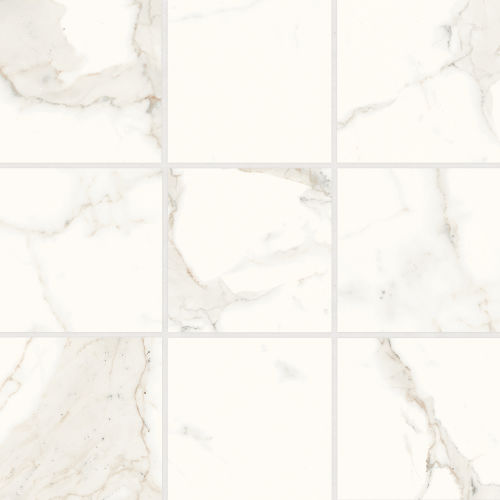 Magnifica 4&quot; x 4&quot; Polished Porcelain Mosaic Tile in Calacatta Super White