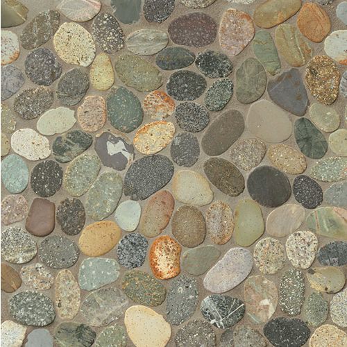 Hemisphere Unglazed Sliced Pebble Mosaic in Riverbed