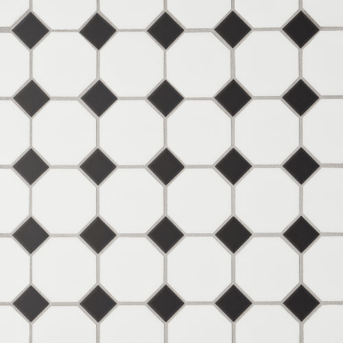 Le Cafe 2&quot; x 2&quot; Octagon Matte Porcelain Mosaic Tile in White/Black