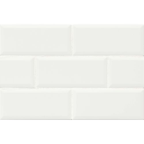 Traditions 4&quot; x 10&quot; Beveled Glossy Ceramic Tile in Ice White