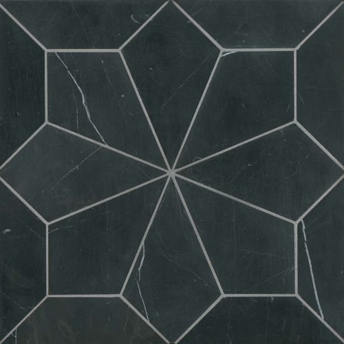 Blomma Honed Marble Mosaic Tile in Nero