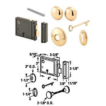 PrimeLine/SlideCo E2478 Lock Set, Horizontal Bit Key ~  Brass