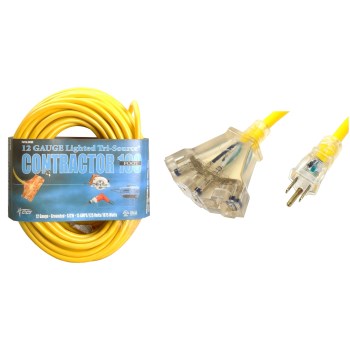 Coleman Cable 04189 Multi-Outlet 12/3 Vinyl Extension Cord, Yellow ~ 100 Ft